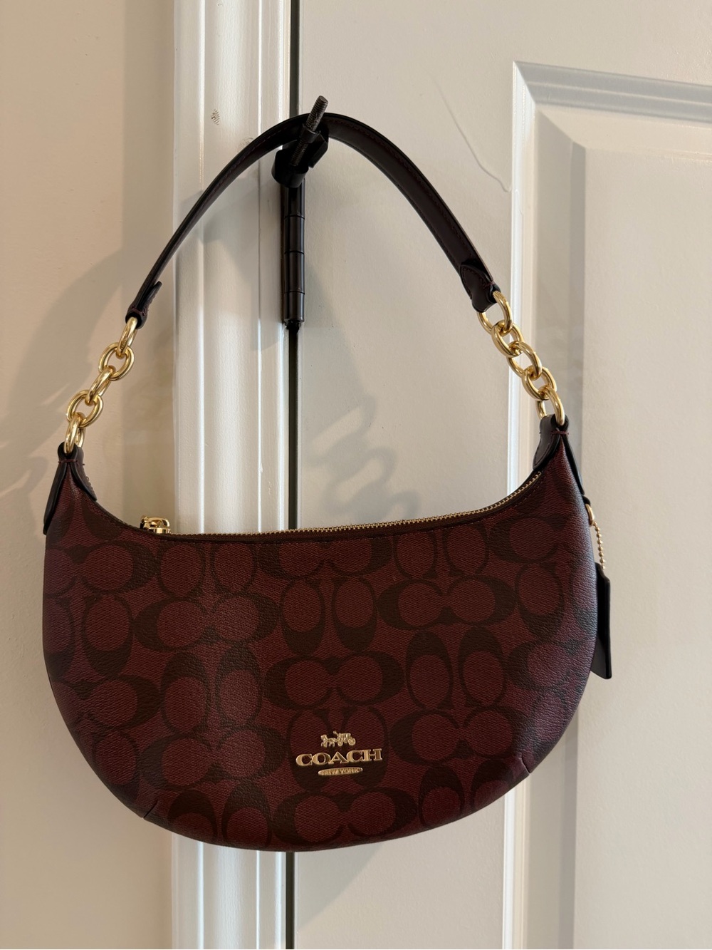 Coach burgundy Signature Crescent Shoulder Bag with Gold Hardware - Picture 8 of 10